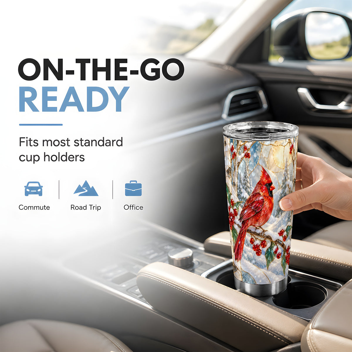 Winter Cardinal Tumbler 20oz, Red Bird Tumbler, Stainless Steel Travel Cup