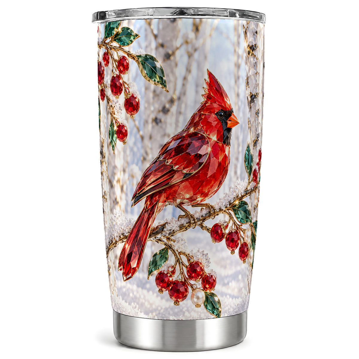 Winter Cardinal Tumbler 20oz, Bird Tumbler, Stainless Steel Travel Cup