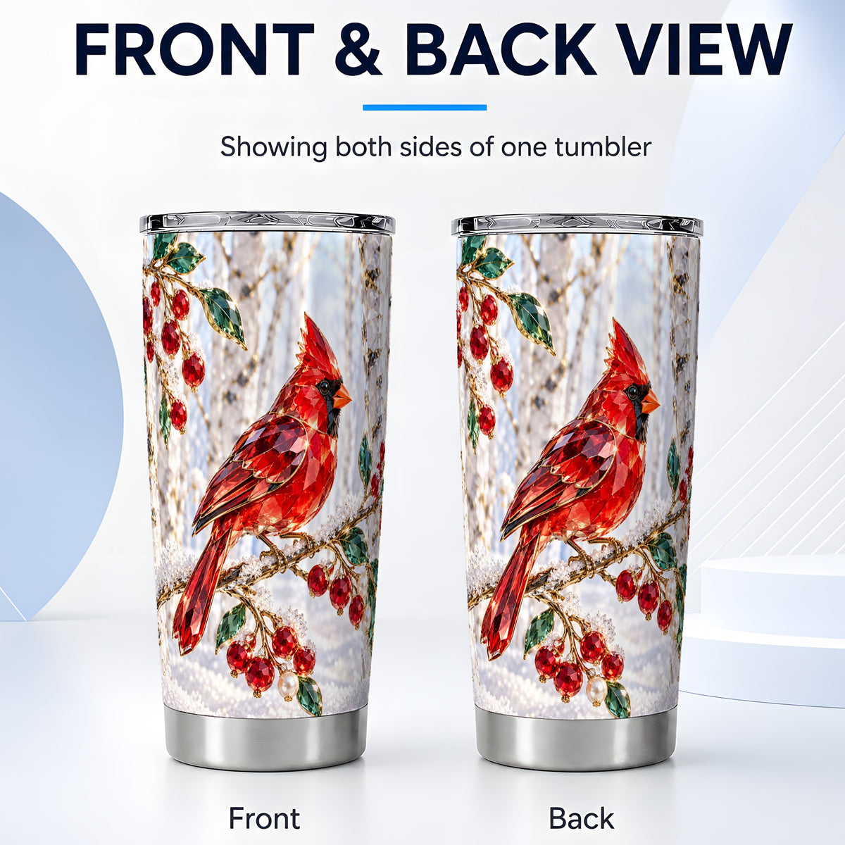 #pl[20oz|Steel] Winter Cardinal Tumbler 20oz, Bird Tumbler, Stainless Steel Travel Cup