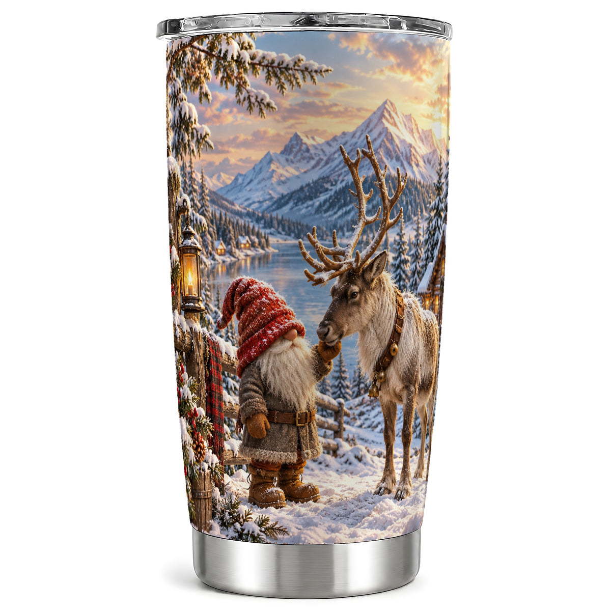 Gnome Reindeer Tumbler 20oz, Winter Tumbler, Stainless Steel Travel Cup