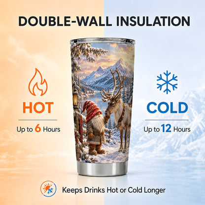 Gnome Reindeer Tumbler 20oz, Winter Tumbler, Stainless Steel Travel Cup