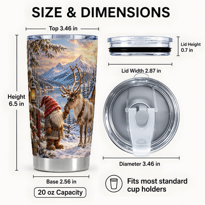#pl[20oz|Steel] Gnome Reindeer Tumbler 20oz, Winter Tumbler, Stainless Steel Travel Cup