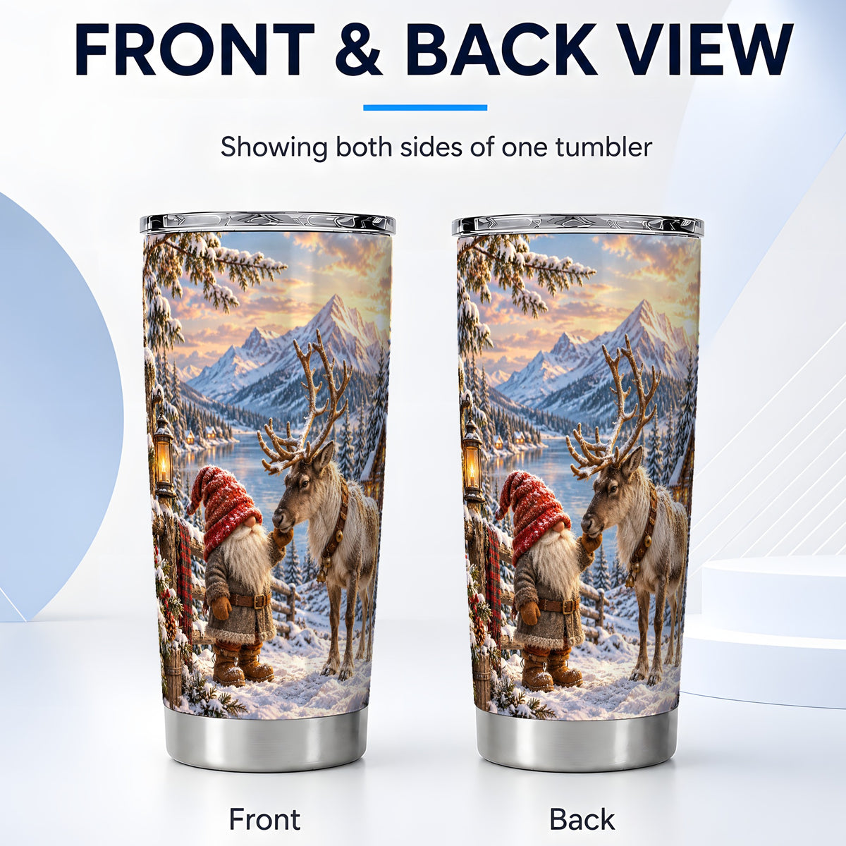#pl[20oz|Steel] Gnome Reindeer Tumbler 20oz, Winter Tumbler, Stainless Steel Travel Cup