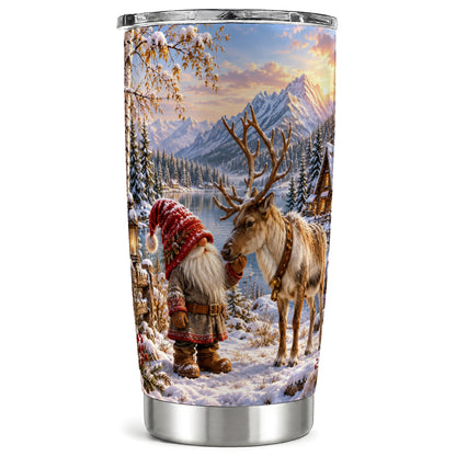 Gnome Reindeer Tumbler 20oz, Snowy Tumbler, Stainless Steel Travel Cup