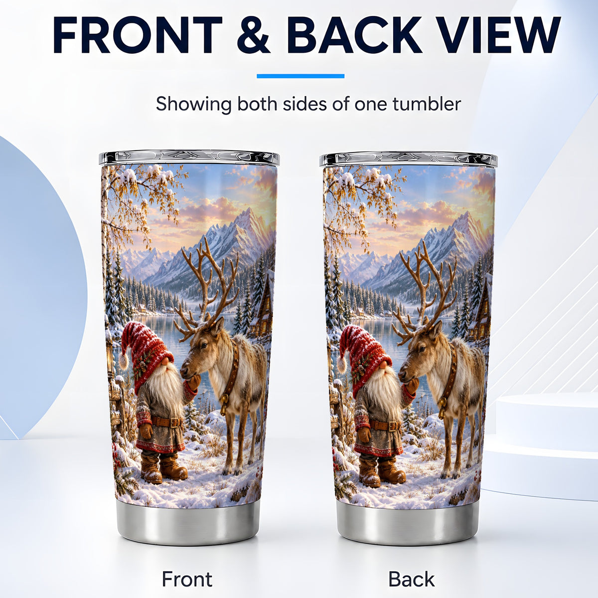#pl[20oz|Steel] Gnome Reindeer Tumbler 20oz, Snowy Tumbler, Stainless Steel Travel Cup