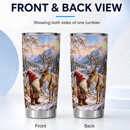#pl[20oz|Steel] Gnome Reindeer Tumbler 20oz, Snowy Tumbler, Stainless Steel Travel Cup