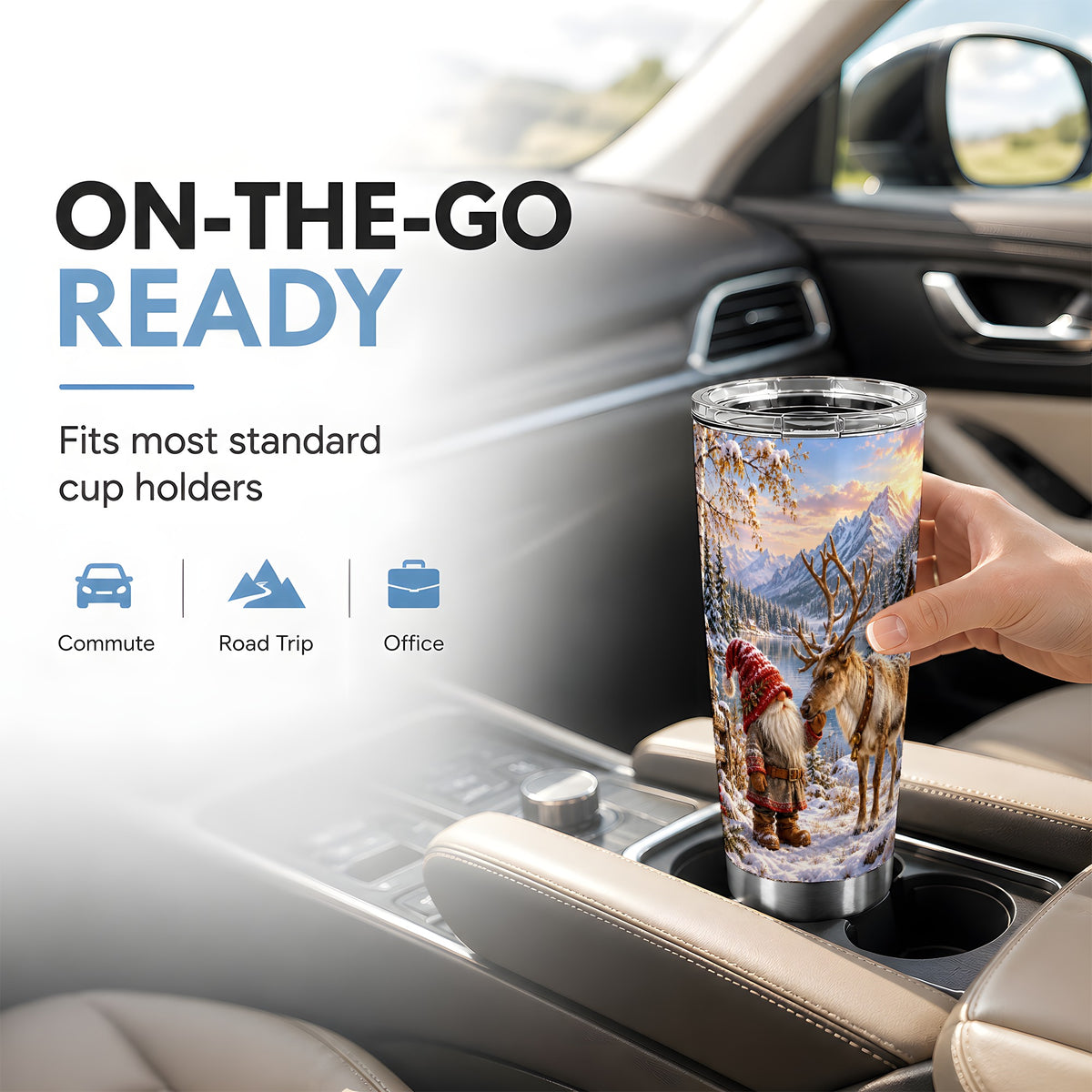 Gnome Reindeer Tumbler 20oz, Snowy Tumbler, Stainless Steel Travel Cup