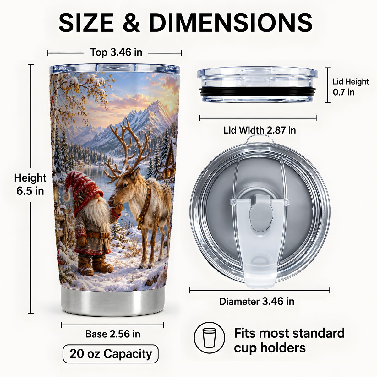 #pl[20oz|Steel] Gnome Reindeer Tumbler 20oz, Snowy Tumbler, Stainless Steel Travel Cup