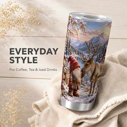 Gnome Reindeer Tumbler 20oz, Snowy Tumbler, Stainless Steel Travel Cup