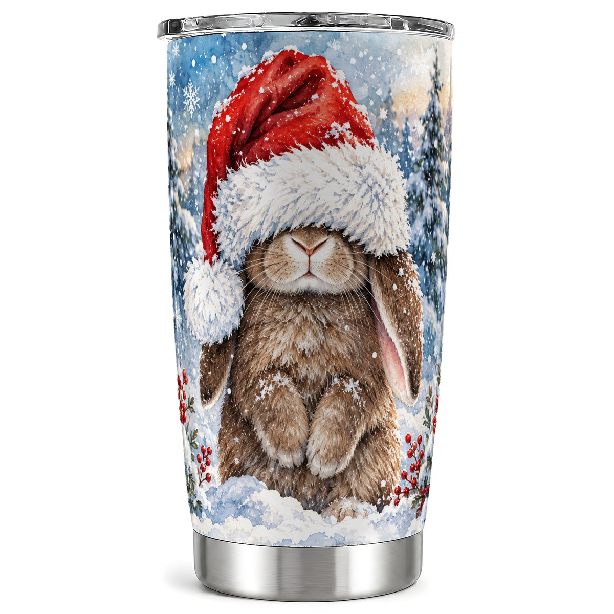 Winter Bunny Tumbler 20oz, Santa Hat Tumbler, Stainless Steel Travel Cup