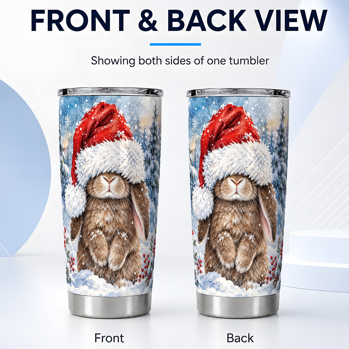 #pl[20oz|Steel] Winter Bunny Tumbler 20oz, Santa Hat Tumbler, Stainless Steel Travel Cup