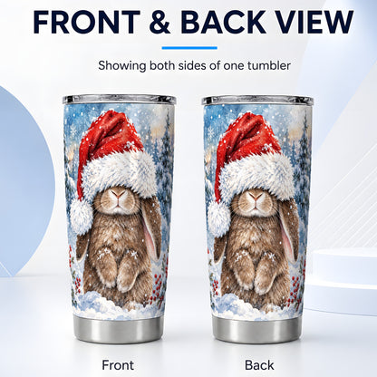 #pl[20oz|Steel] Winter Bunny Tumbler 20oz, Santa Hat Tumbler, Stainless Steel Travel Cup