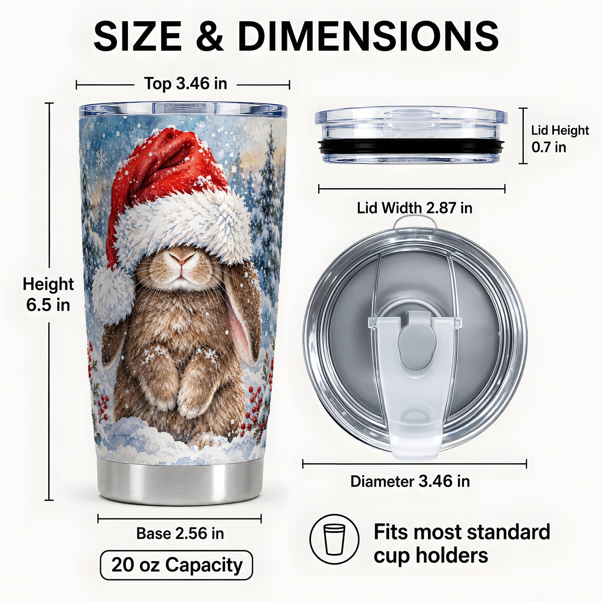 #pl[20oz|Steel] Winter Bunny Tumbler 20oz, Santa Hat Tumbler, Stainless Steel Travel Cup