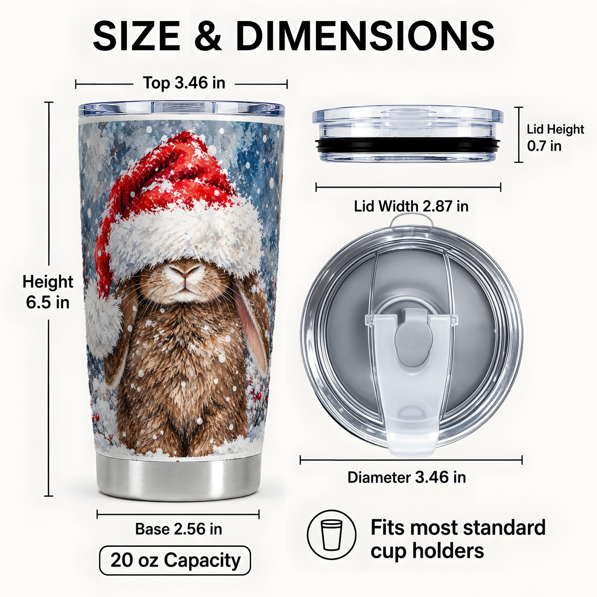 #pl[20oz|Steel] Snowy Bunny Tumbler 20oz, Santa Hat Tumbler, Stainless Steel Travel Cup