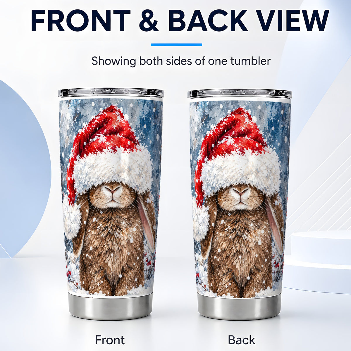 #pl[20oz|Steel] Snowy Bunny Tumbler 20oz, Santa Hat Tumbler, Stainless Steel Travel Cup