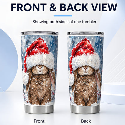 #pl[20oz|Steel] Snowy Bunny Tumbler 20oz, Santa Hat Tumbler, Stainless Steel Travel Cup