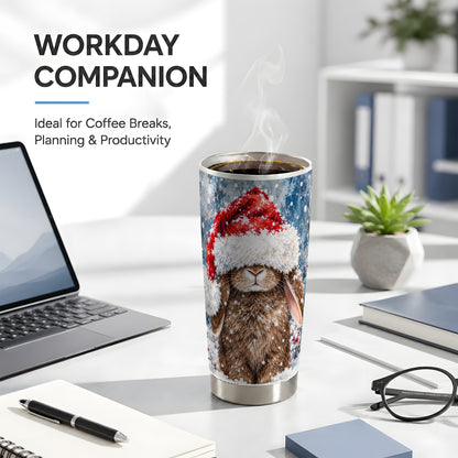 Snowy Bunny Tumbler 20oz, Santa Hat Tumbler, Stainless Steel Travel Cup