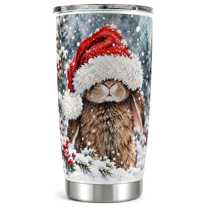 Winter Bunny Tumbler 20oz, Santa Rabbit Tumbler, Stainless Steel Travel Cup