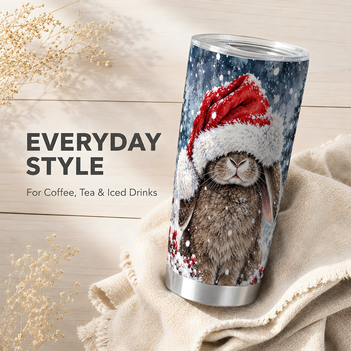 Christmas Bunny Tumbler 20oz, Rabbit Tumbler, Stainless Steel Travel Cup
