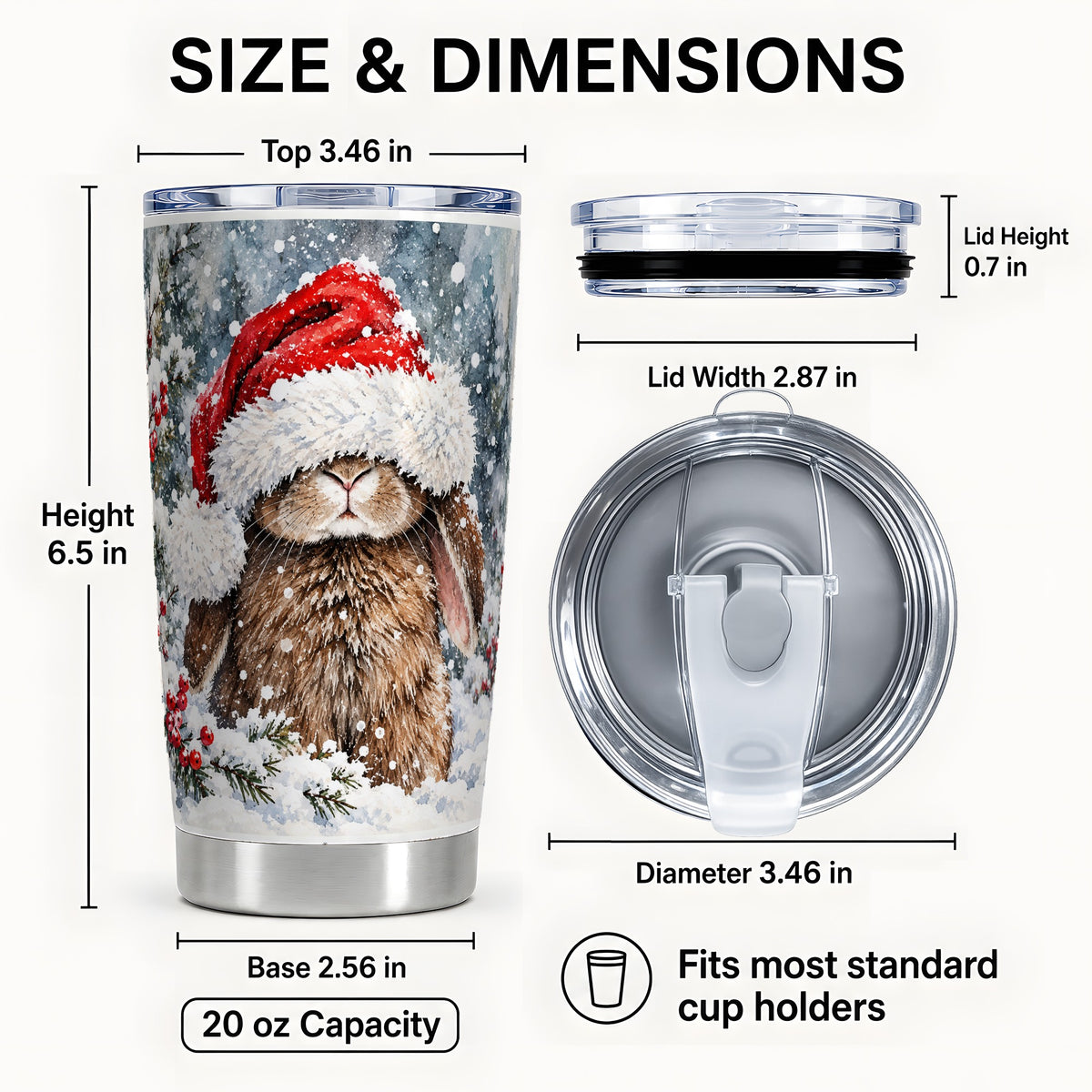#pl[20oz|Steel] Winter Bunny Tumbler 20oz, Santa Rabbit Tumbler, Stainless Steel Travel Cup