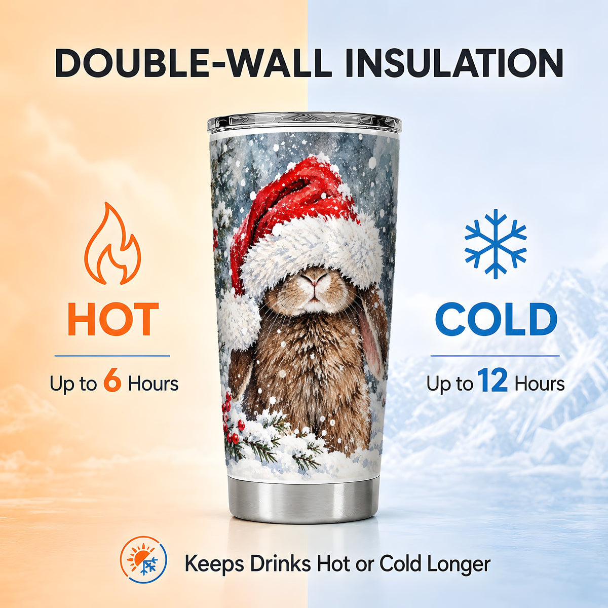 Winter Bunny Tumbler 20oz, Santa Rabbit Tumbler, Stainless Steel Travel Cup