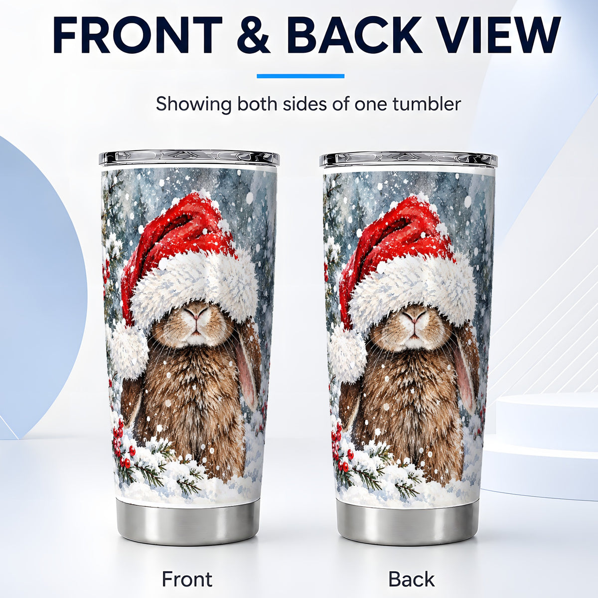 #pl[20oz|Steel] Winter Bunny Tumbler 20oz, Santa Rabbit Tumbler, Stainless Steel Travel Cup