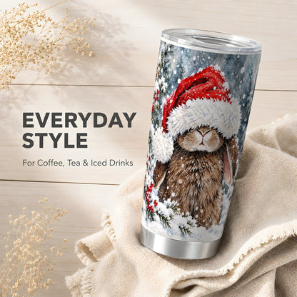 Winter Bunny Tumbler 20oz, Santa Rabbit Tumbler, Stainless Steel Travel Cup
