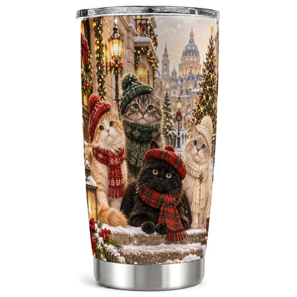 Christmas Cats Tumbler 20oz, Cat Tumbler, Stainless Steel Travel Cup
