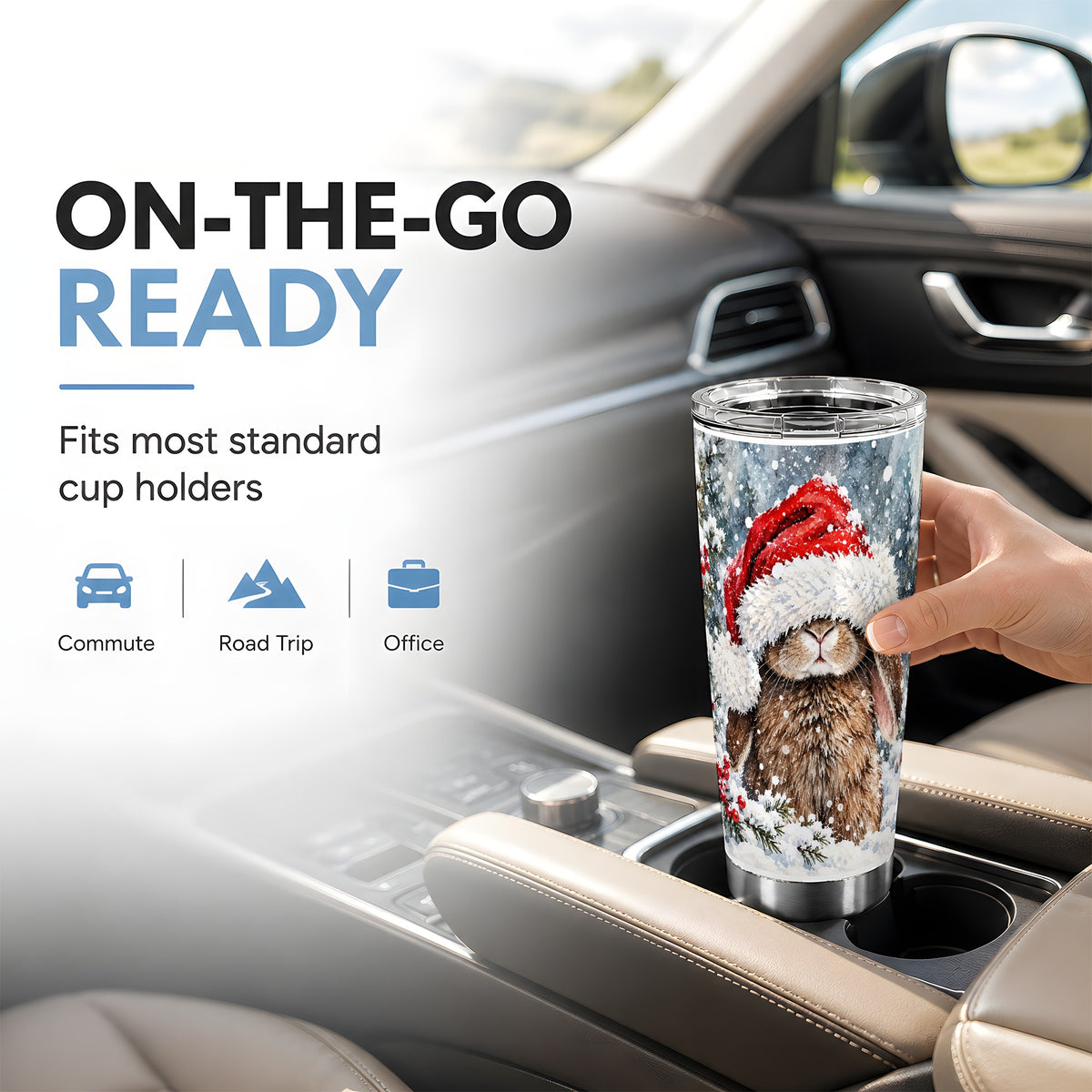 Winter Bunny Tumbler 20oz, Santa Rabbit Tumbler, Stainless Steel Travel Cup
