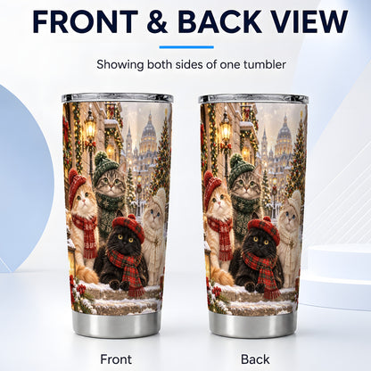 #pl[20oz|Steel] Christmas Cats Tumbler 20oz, Cat Tumbler, Stainless Steel Travel Cup