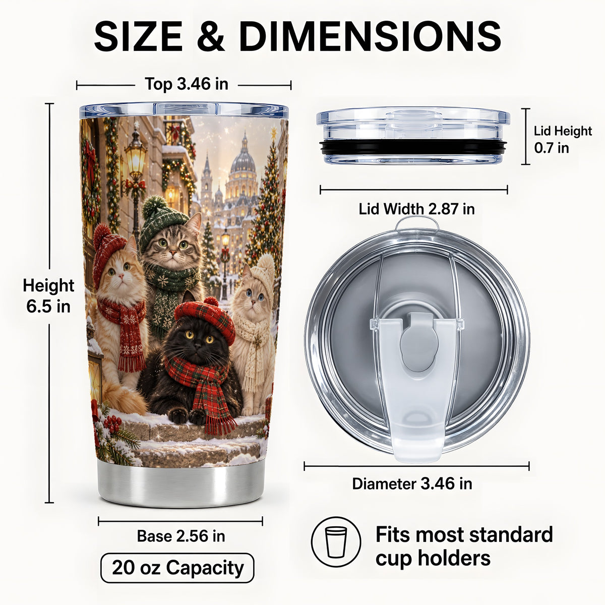 #pl[20oz|Steel] Christmas Cats Tumbler 20oz, Cat Tumbler, Stainless Steel Travel Cup
