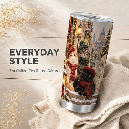 Christmas Cats Tumbler 20oz, Cat Tumbler, Stainless Steel Travel Cup