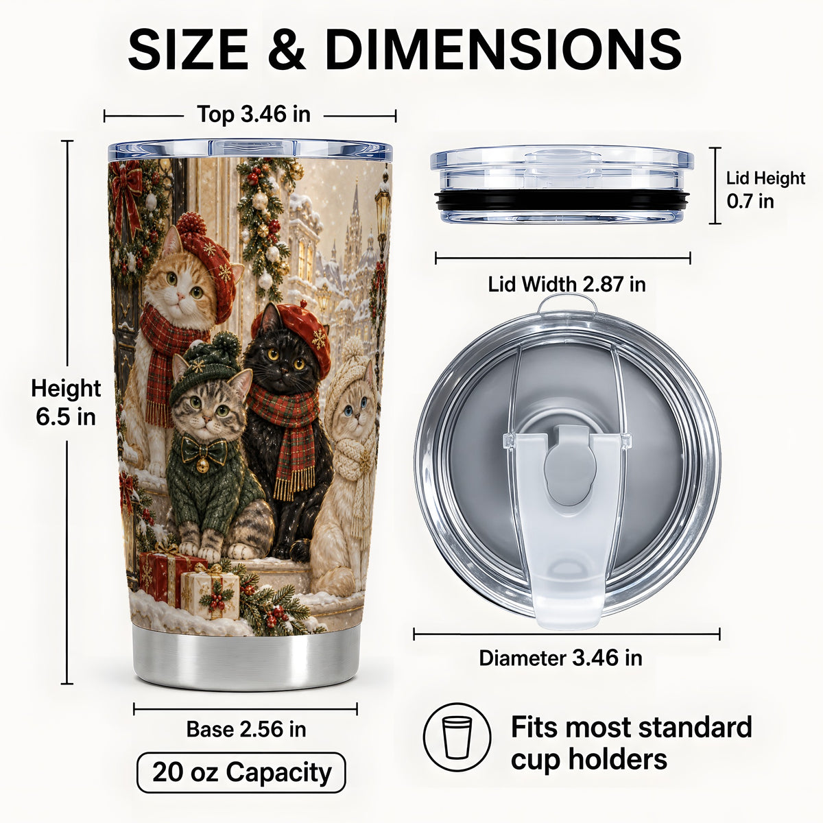 #pl[20oz|Steel] Festive Cats Tumbler 20oz, Cat Group Tumbler, Stainless Steel Travel Cup