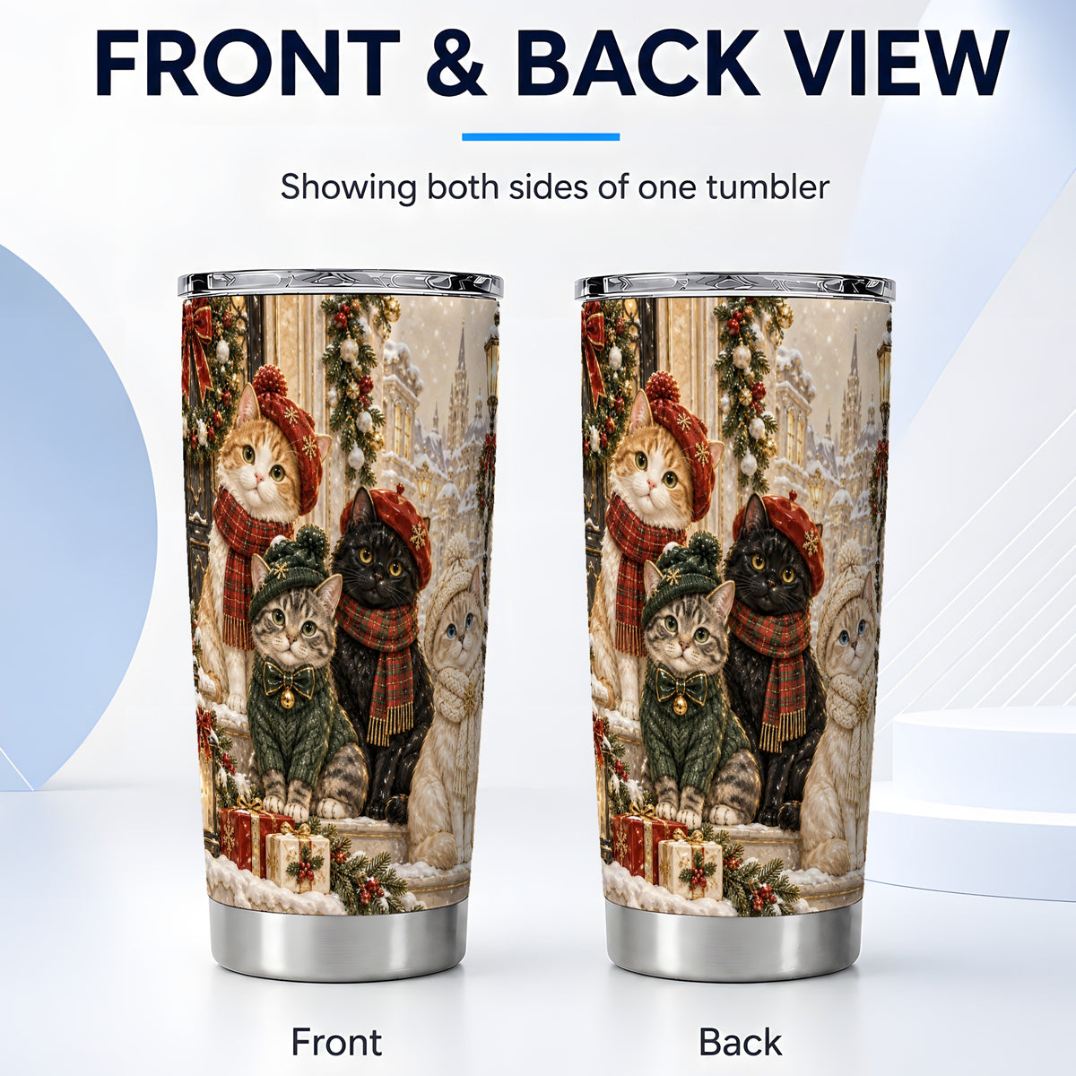 #pl[20oz|Steel] Festive Cats Tumbler 20oz, Cat Group Tumbler, Stainless Steel Travel Cup