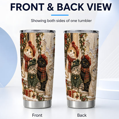 #pl[20oz|Steel] Festive Cats Tumbler 20oz, Cat Group Tumbler, Stainless Steel Travel Cup
