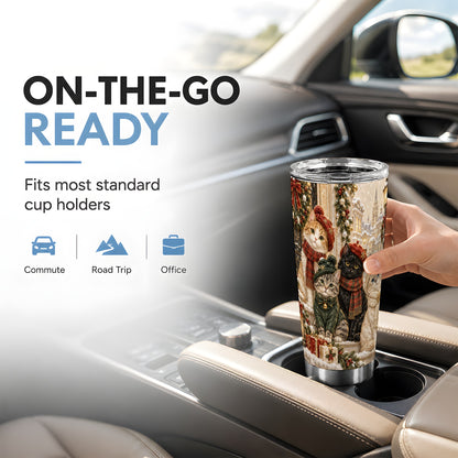 Festive Cats Tumbler 20oz, Cat Group Tumbler, Stainless Steel Travel Cup