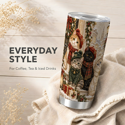 Festive Cats Tumbler 20oz, Cat Group Tumbler, Stainless Steel Travel Cup