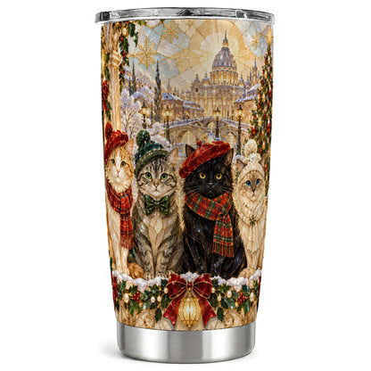 Stained Glass Cats Tumbler 20oz, Cat Tumbler, Stainless Steel Travel Cup