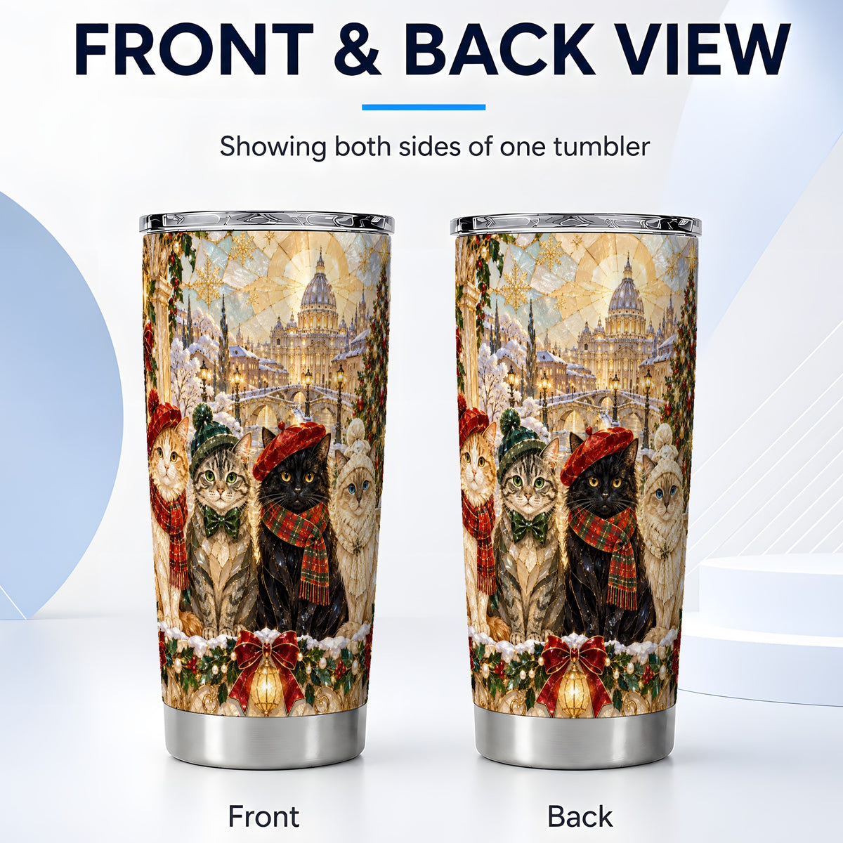 #pl[20oz|Steel] Stained Glass Cats Tumbler 20oz, Cat Tumbler, Stainless Steel Travel Cup