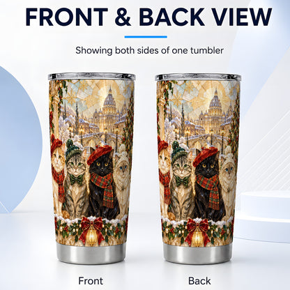 #pl[20oz|Steel] Stained Glass Cats Tumbler 20oz, Cat Tumbler, Stainless Steel Travel Cup