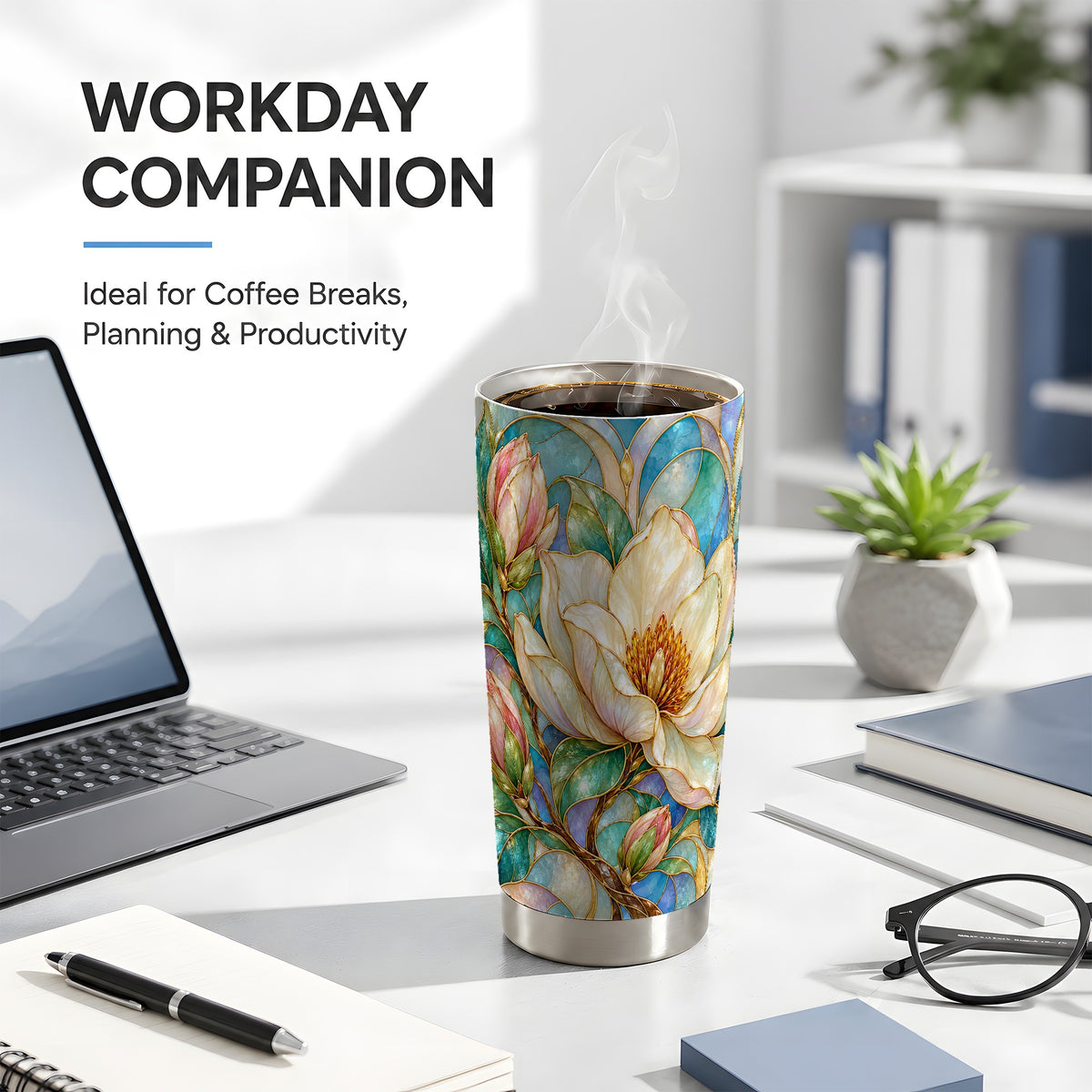 Jeweled Floral Tumbler 20oz, Botanical Tumbler, Stainless Steel Travel Cup