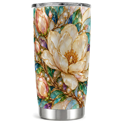 Pearl Floral Tumbler 20oz, Blossom Tumbler, Stainless Steel Travel Cup