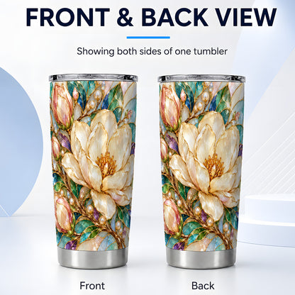 #pl[20oz|Steel] Pearl Floral Tumbler 20oz, Blossom Tumbler, Stainless Steel Travel Cup