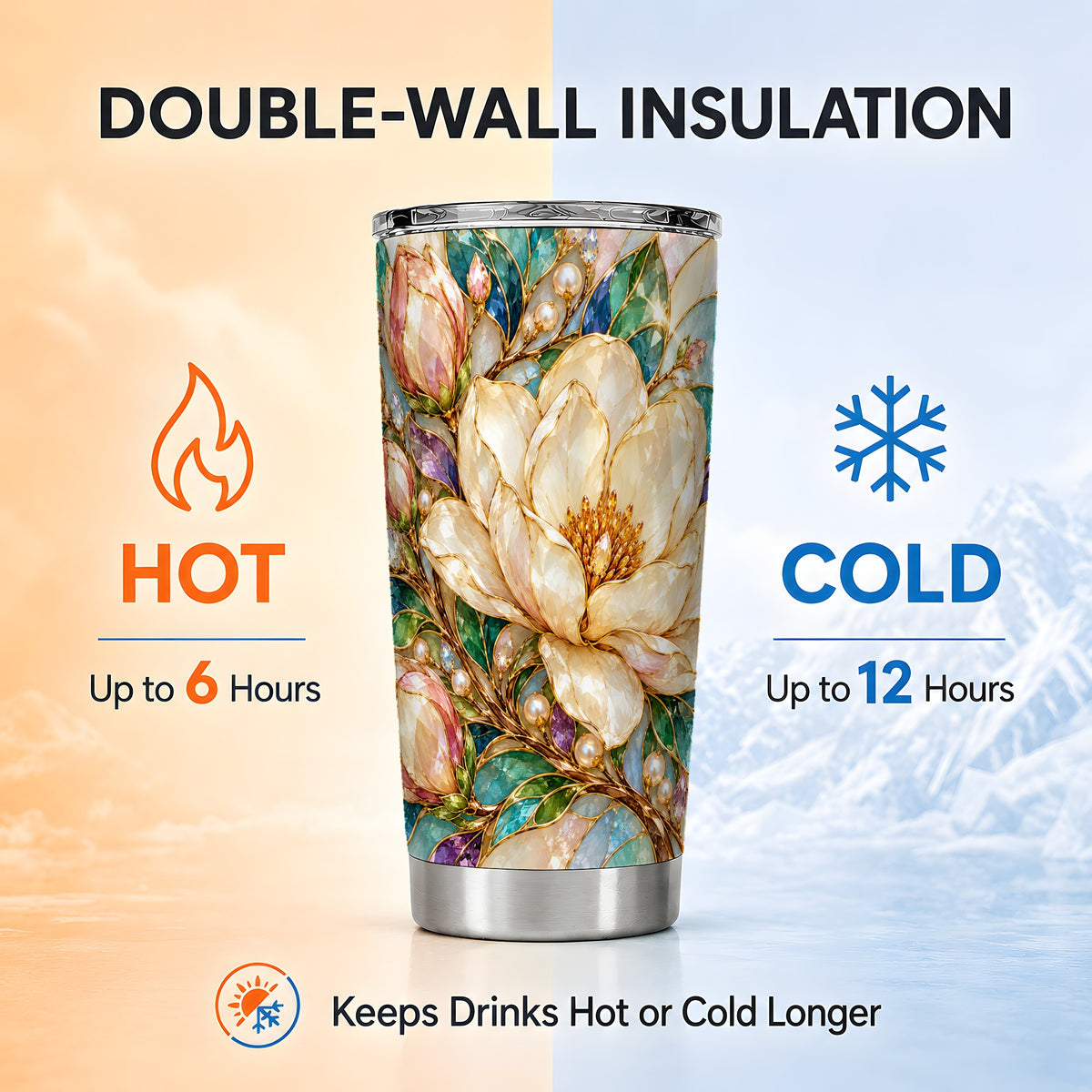 Pearl Floral Tumbler 20oz, Blossom Tumbler, Stainless Steel Travel Cup