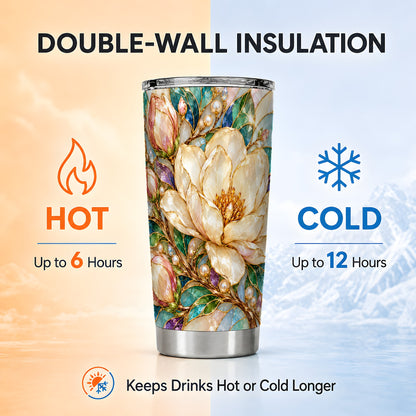 Pearl Floral Tumbler 20oz, Blossom Tumbler, Stainless Steel Travel Cup