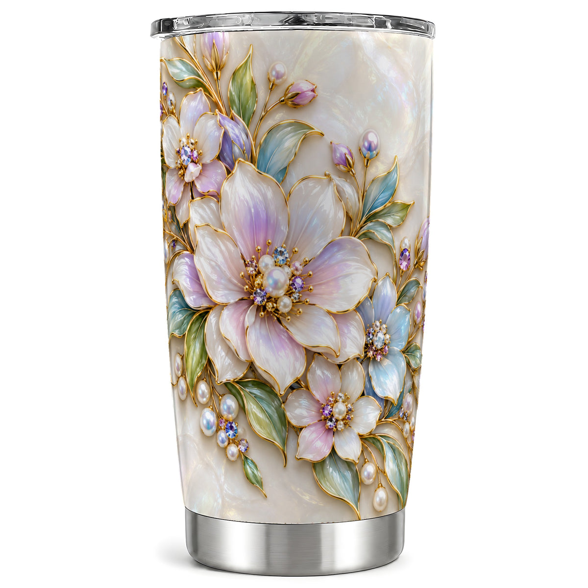 Pastel Floral Tumbler 20oz, Pearl Tumbler, Stainless Steel Travel Cup