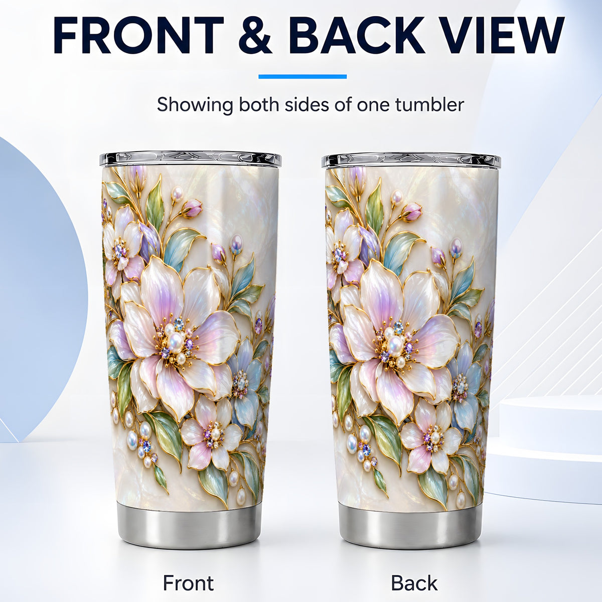 #pl[20oz|Steel] Pastel Floral Tumbler 20oz, Pearl Tumbler, Stainless Steel Travel Cup