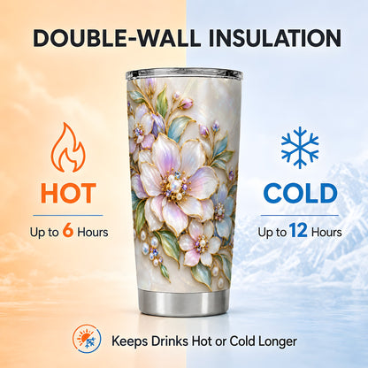 Pastel Floral Tumbler 20oz, Pearl Tumbler, Stainless Steel Travel Cup