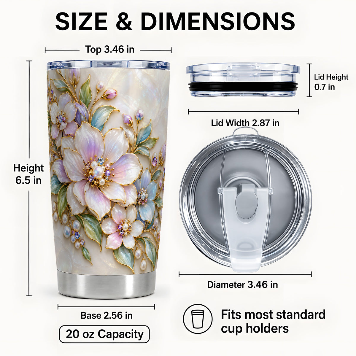 #pl[20oz|Steel] Pastel Floral Tumbler 20oz, Pearl Tumbler, Stainless Steel Travel Cup