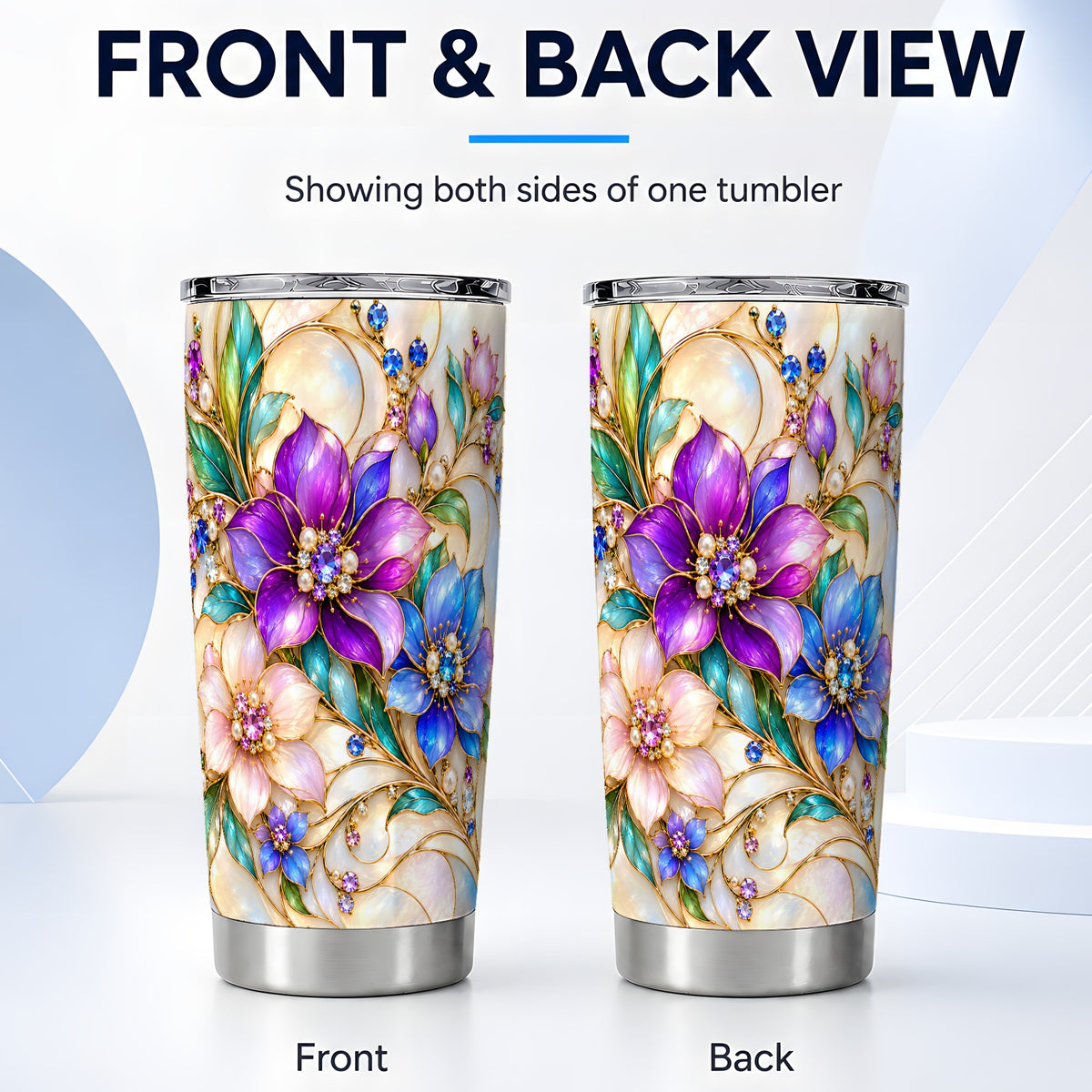 #pl[20oz|Steel] Gem Floral Tumbler 20oz, Colorful Tumbler, Stainless Steel Travel Cup